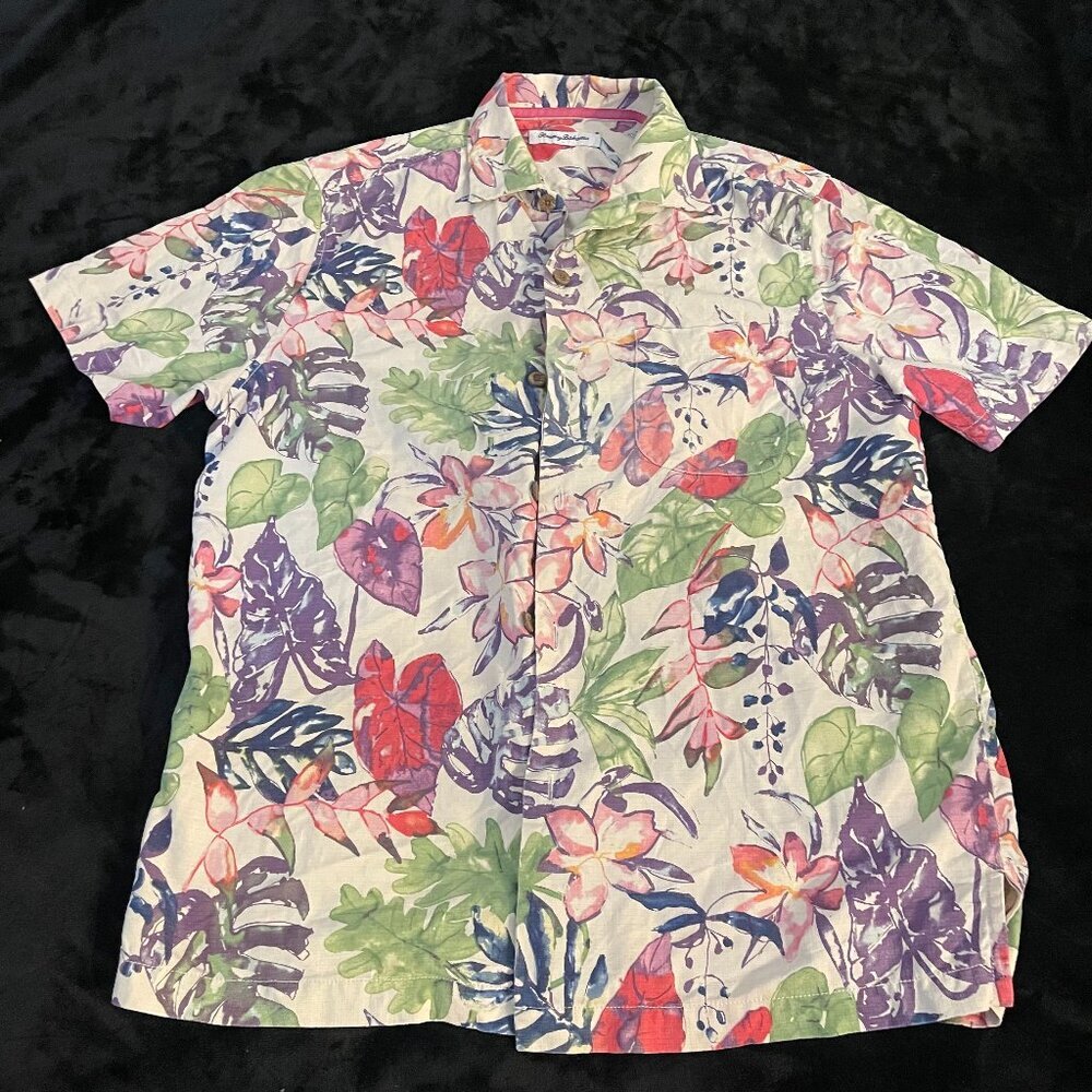 Tommy Bahama Riviera Garden IslandZone Silk Blend Camp Shirt M
